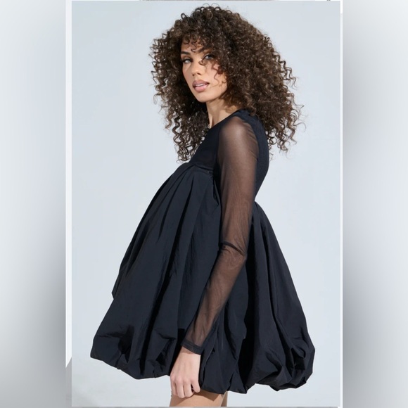 NWT AKIRA Black Sheer Sleeve Mini bubble Dress - Picture 1 of 5